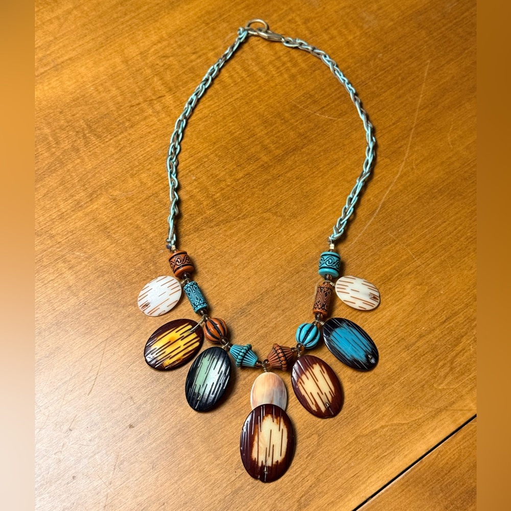 Vintage 1980's Multi Colored Tagua Nut Statement Necklace